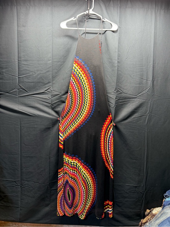 Silvergate Dresses & Skirts - EUC Black Halter Boho Maxi Dress w/Vibrant Multicolor Circular Motifs Sz L (C1H)